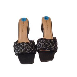 Sincerely Jules Twist Black Braided Heels Slide Sandal Square Toe